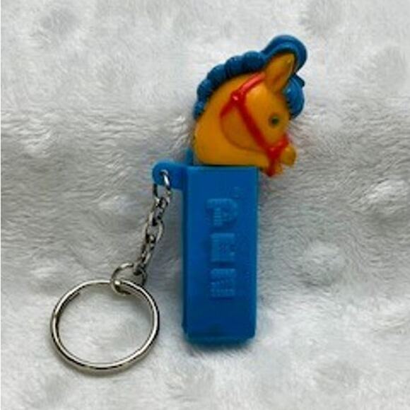Vintage (1999) Mini Pony Pez Dispenser, Blue Base, Red Bridle, Keychain RARE - Picture 1 of 6